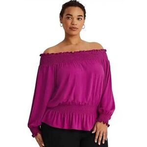 Lauren Ralph Lauren Women's Purple Long Sleeve Jersey Off the Shoulder Top 3XL